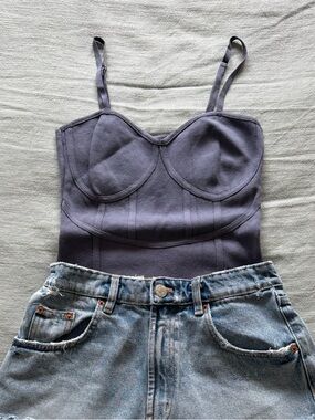 4/$20 - Love Tree Purple Knit “Corset” Strap Tank Snap Bodysuit (medium)